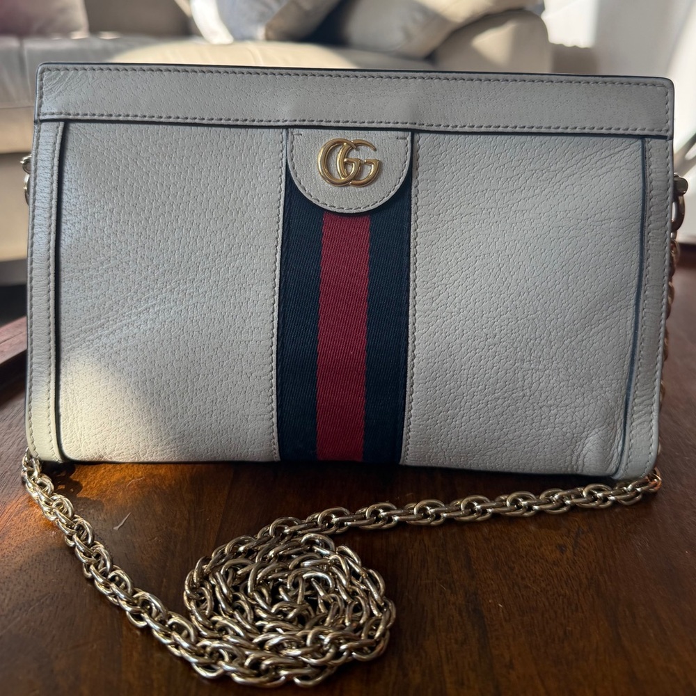 SOLD Gucci Ophidia Clutch and Shoulder Bag White Leather With Chain